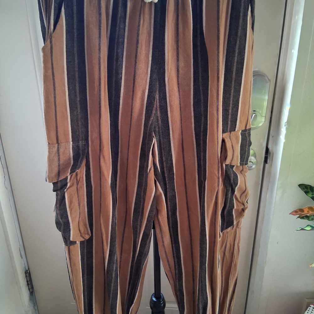 POL Brown and Black Striped Jumpsuit